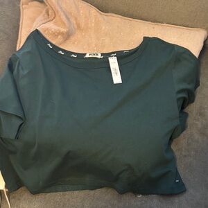 PINK Victoria's Secret Dark green Cropped Crewneck Top